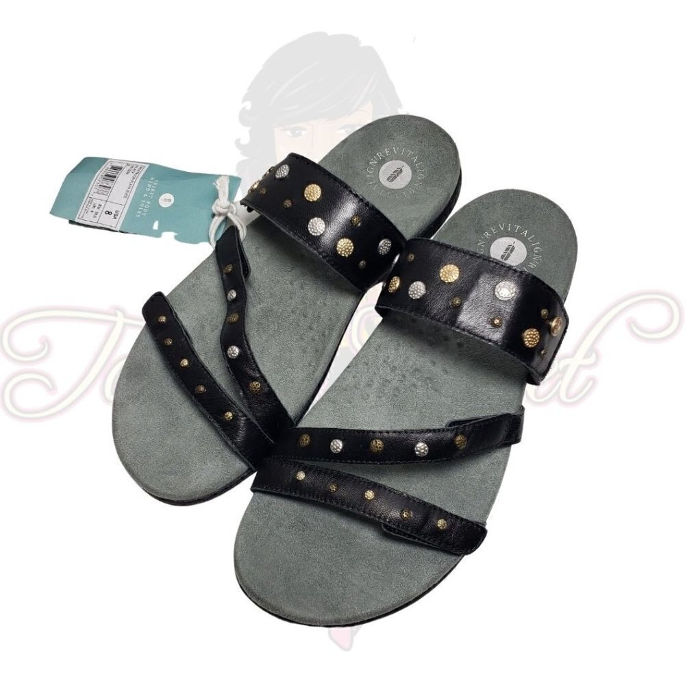 Revitalign Black Playa Open Toe Backless Slides